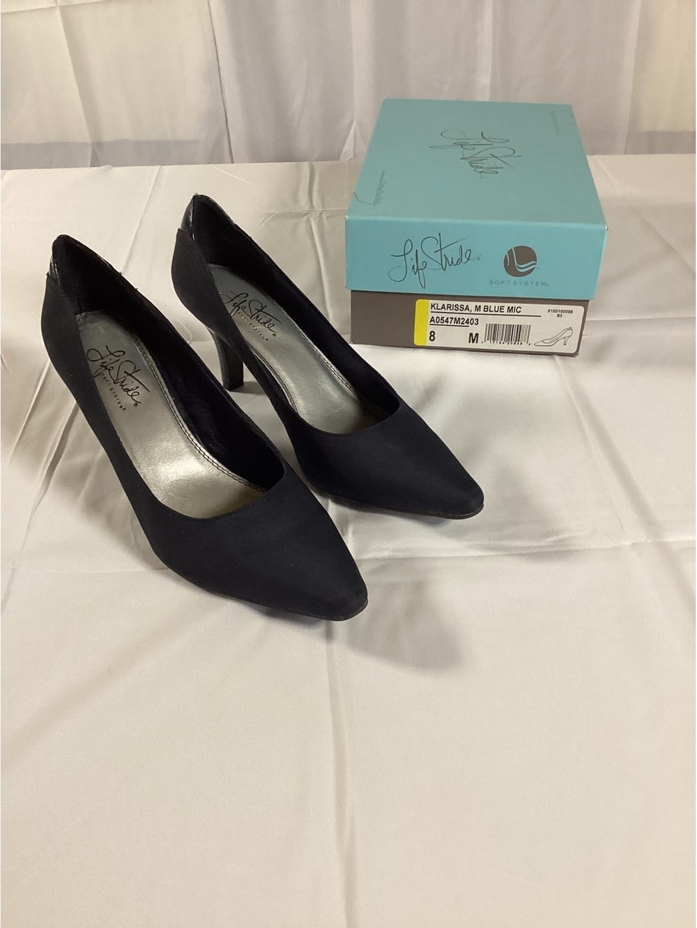LifeStride Klarissa Navy Blue Satin Mid Heel Pumps